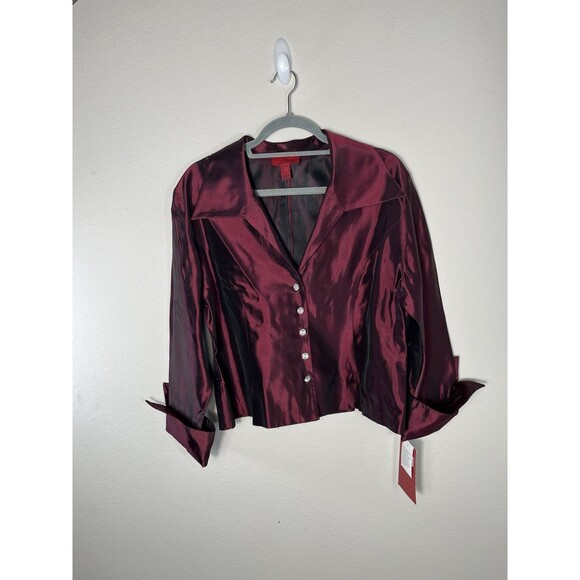 JS Collections Evening Top Jacket Blazer Rhinestone Buttons shiny metallic Sz 16 - Picture 1 of 14